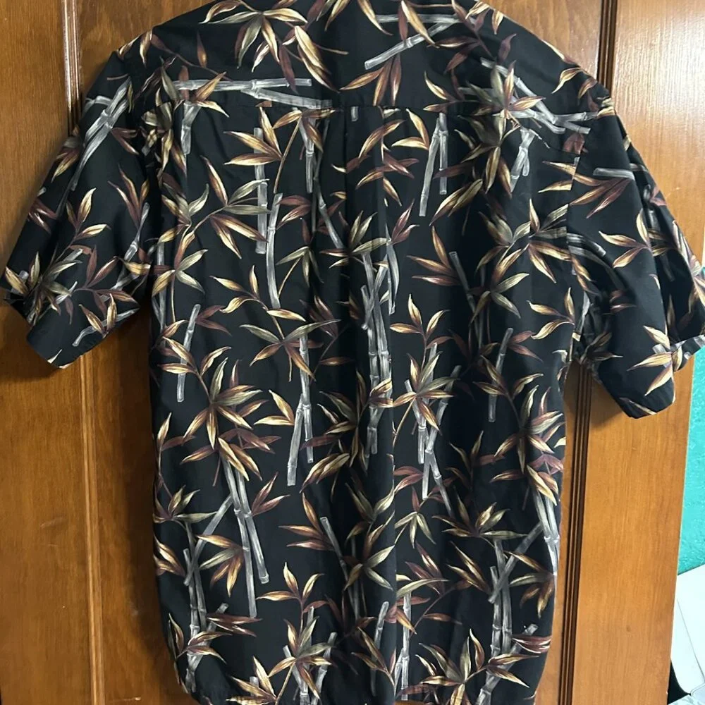 Vintage Cooke Street Honolulu Hawaiian Shirt Button Up Black Bamboo Leaves - Picture 2 of 4